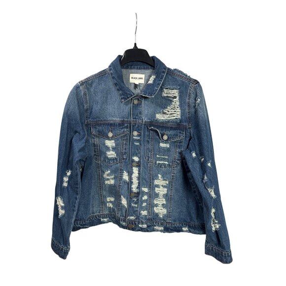 Black Label C'Est Toi Distressed Destroyed Denim Jacket 3XL Blue Button Front - Picture 1 of 6